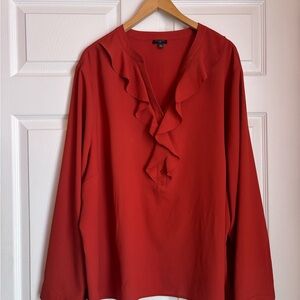 Talbots Red Ruffled Blouse with Long Sleeves